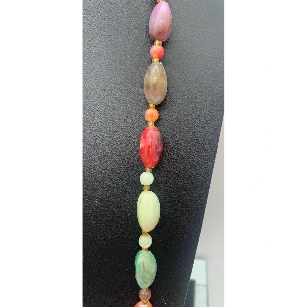 Vintage Multicolor Lucite Swirl‎ Beaded Necklace Over The Head 36